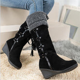 Winter Lace Up Fur Warm Heeled Boots Oshnow
